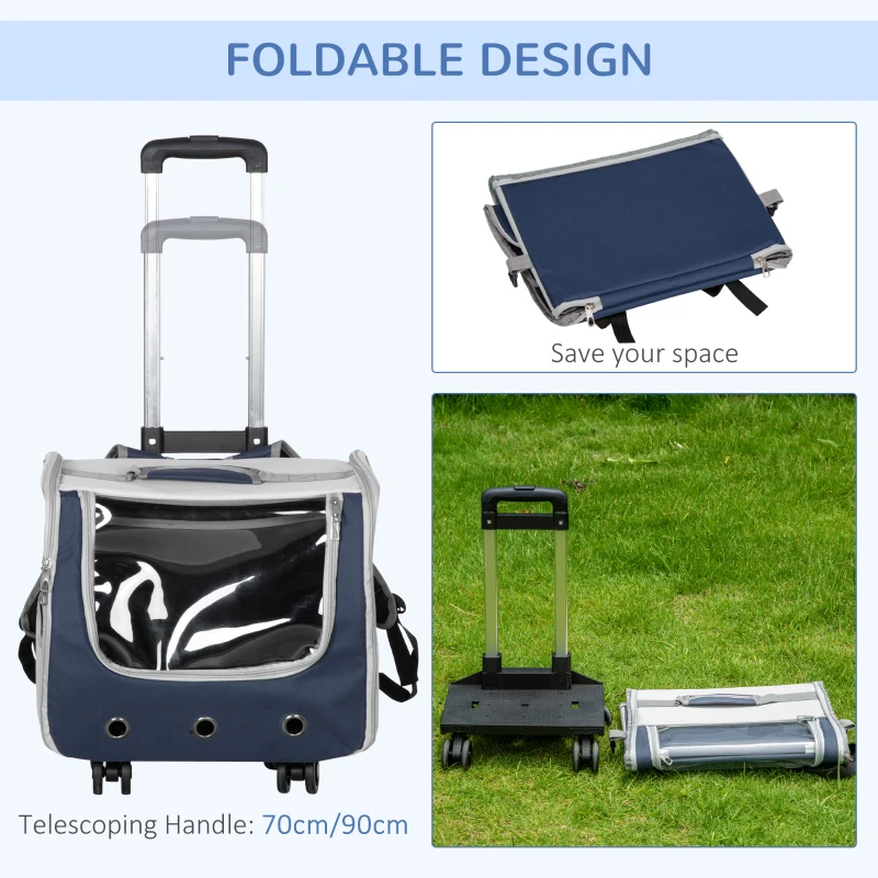 PawHut 3 IN 1 Dog Carrier, Foldable Pet Backpack, Luggage with Telescoping Handle, Adjustable Shoulder Strap for Small Cats & Dogs Travel Hiking, Light Grey