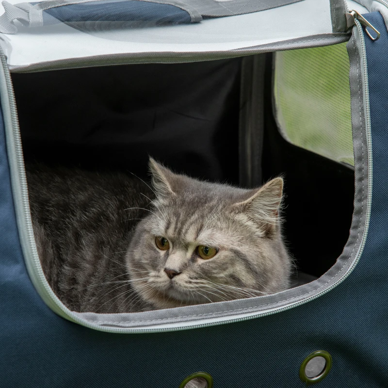 PawHut 3 IN 1 Dog Carrier, Foldable Pet Backpack, Luggage with Telescoping Handle, Adjustable Shoulder Strap for Small Cats & Dogs Travel Hiking, Light Grey