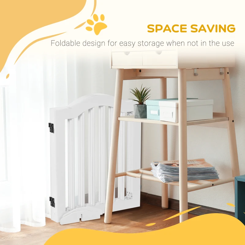 PawHut 24"H Foldable Dog Gate, 3 Panels Freestanding Pet Gate Barriers Indoor with Support Feet, Puppy Fence for Small Dogs, White