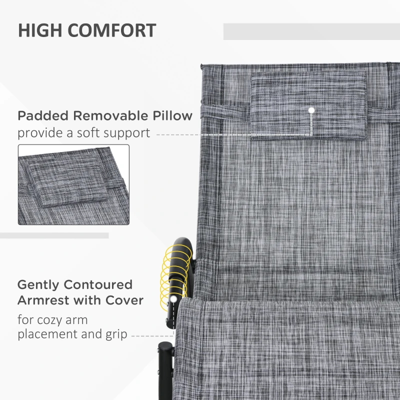 Outsunny Outdoor Patio Rocking Chair, Porch Rocker for Sun Tanning with Pillow and Armrests for Lawn, Beach, Gray