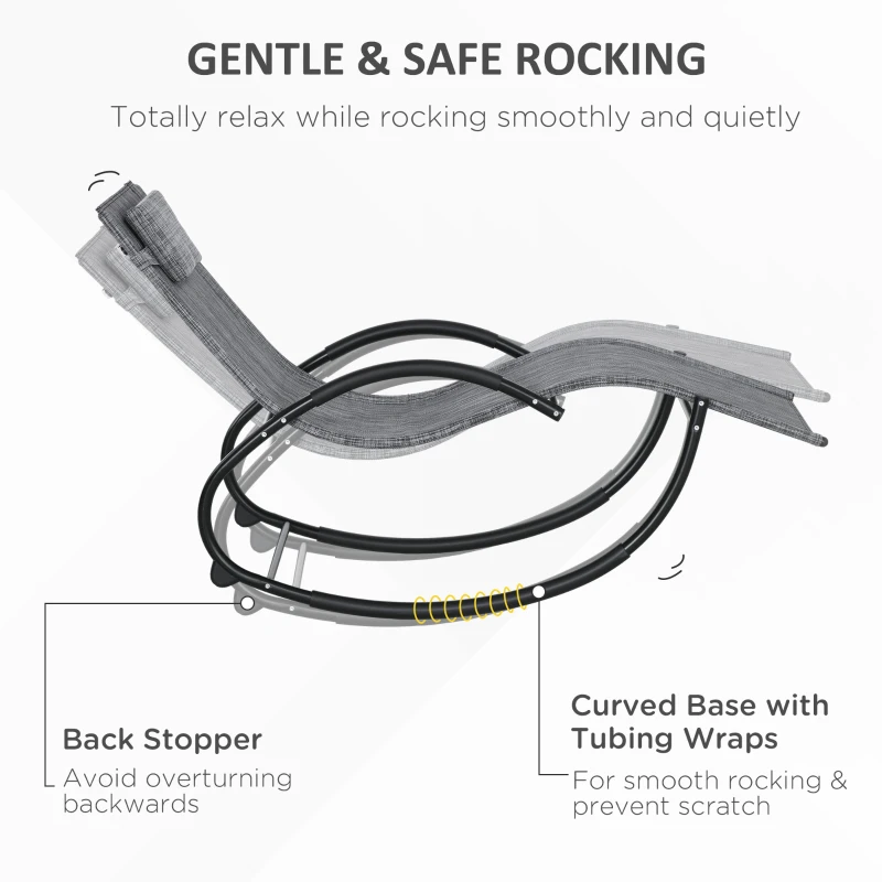 Outsunny Outdoor Patio Rocking Chair, Porch Rocker for Sun Tanning with Pillow and Armrests for Lawn, Beach, Gray