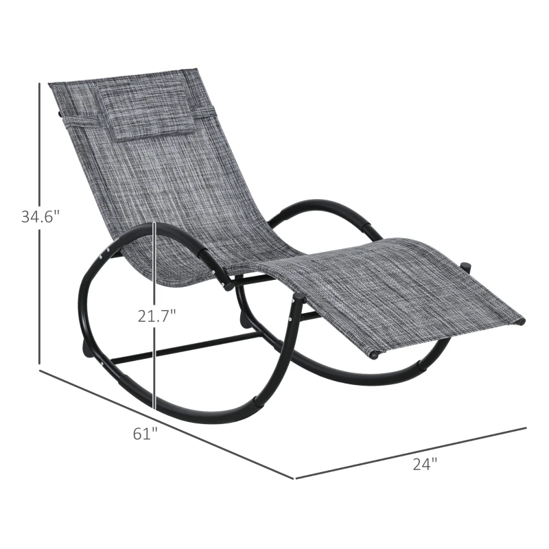 Outsunny Outdoor Patio Rocking Chair, Porch Rocker for Sun Tanning with Pillow and Armrests for Lawn, Beach, Gray