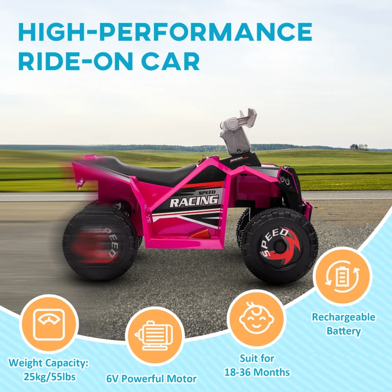 Aosom 6V Electric Toy Car with Forward Backward, Wear-Resistant Wheels for Ages 18-36 Months, Pink