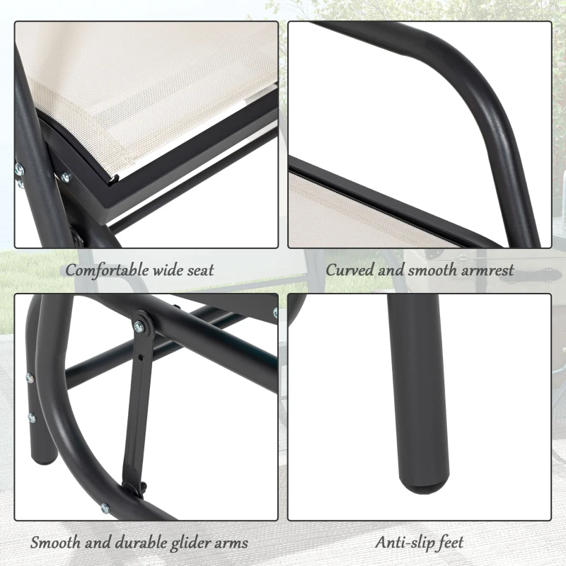 Outsunny 2 Pieces Outdoor Glider Chair, Steel Swing Chai with Curved Armrests for Porch, Garden, Poolside, Balcony, Cream White
