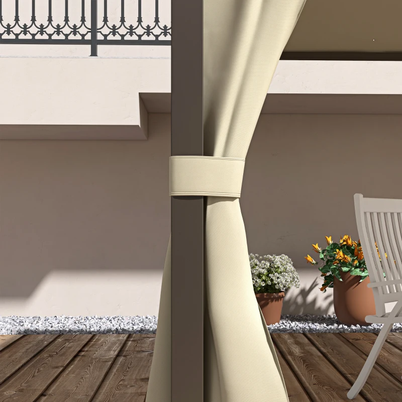 Outsunny 10' x 12' Outdoor Patio Gazebo with Curtains, Two-Tier Roof, Beige