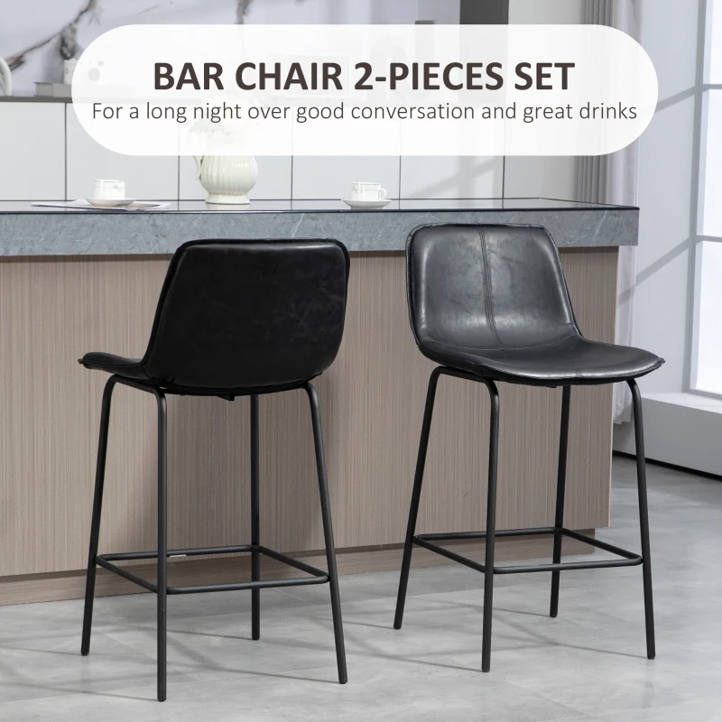HOMCOM Bar Stools Set of 2, Upholstered Counter Height Bar Chairs, Kitchen Stools with Steel Legs