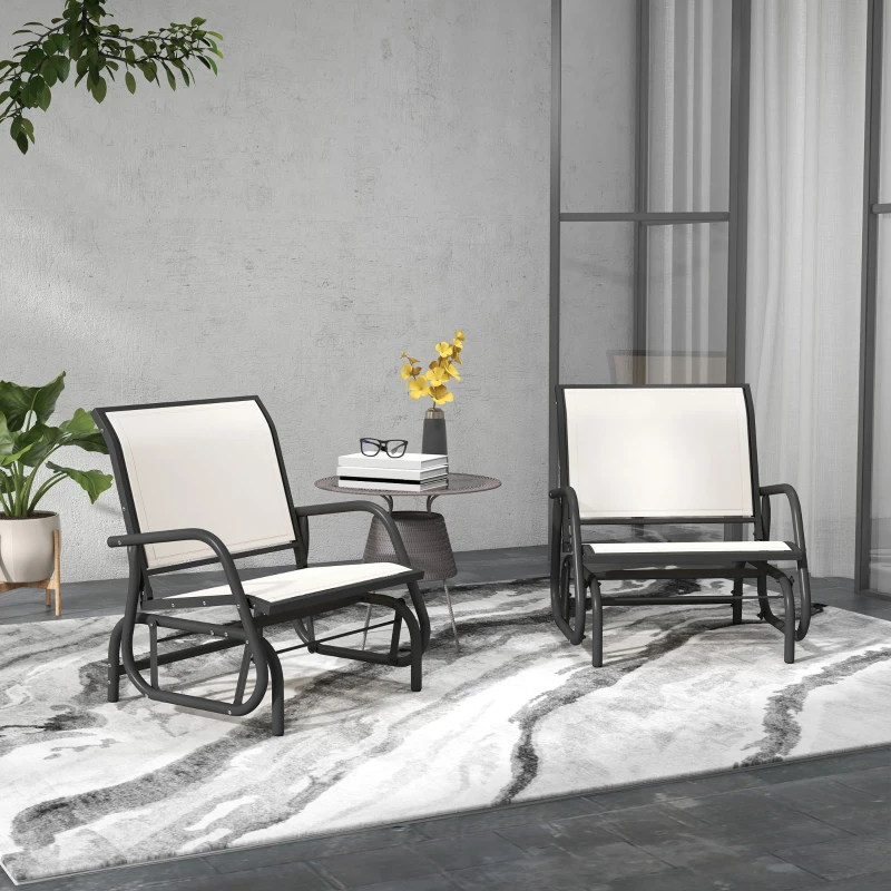 Outsunny 2 Pieces Outdoor Glider Chair, Steel Swing Chai with Curved Armrests for Porch, Garden, Poolside, Balcony, Cream White