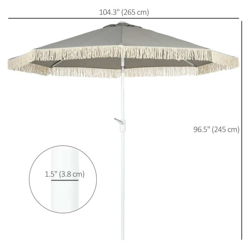 Outsunny 8.7 x 8.7 ft Outdoor Umbrella with Tilt, Vent, Patio Market Table Umbrella Parasol with Fringed Ruffles and Crank, Grey