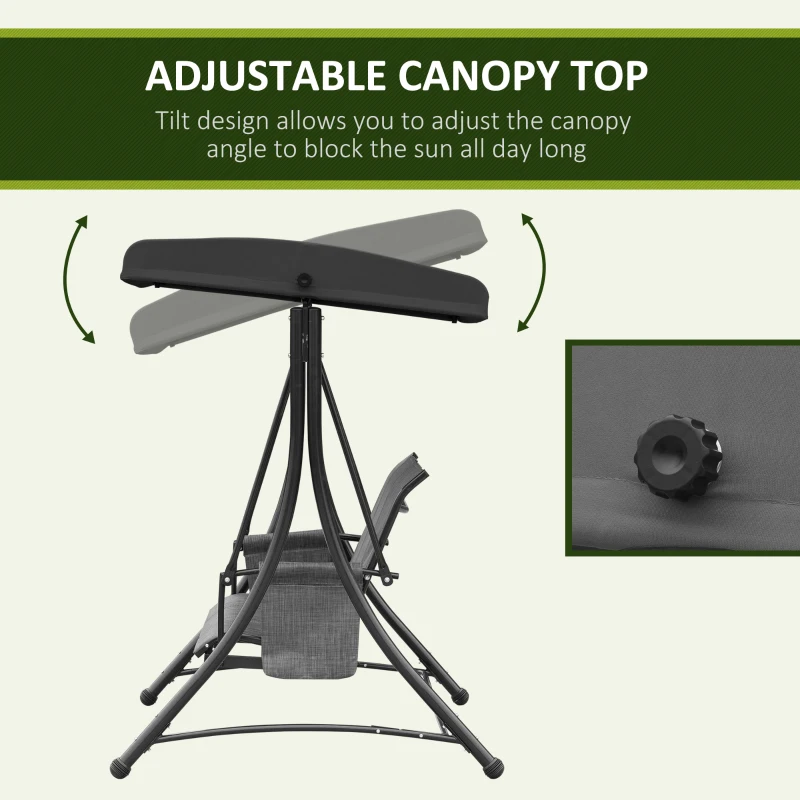 Outsunny 3 Person Outdoor Porch Swing Chair with Adjustable Canopy, Mixed Grey