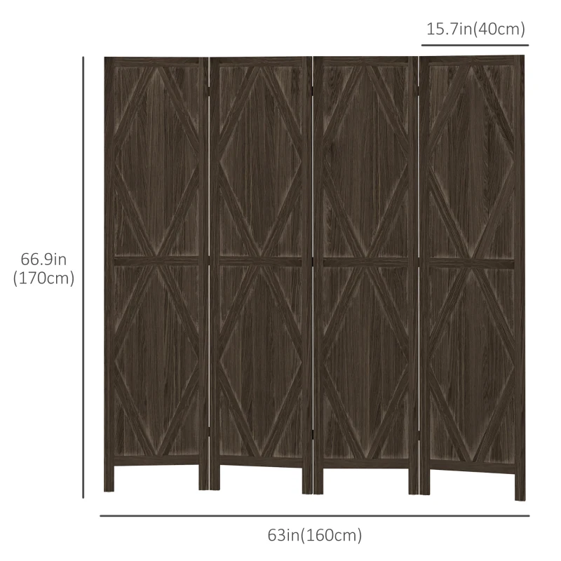 HOMCOM 5.6 Ft. Tall 4-Panel Room Divider, Diamond Pattern Freestanding Folding Privacy Screen Panels, Partition Wall Divider for Indoor Bedroom Office
