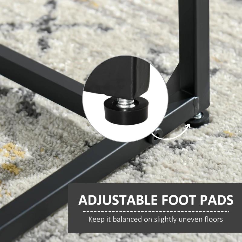 HOMCOM Modern Coffee Table with Tempered Glass Tabletops, 2-Tier Accent Side Table with Metal Frame Adjustable Foot for Living Room, Black