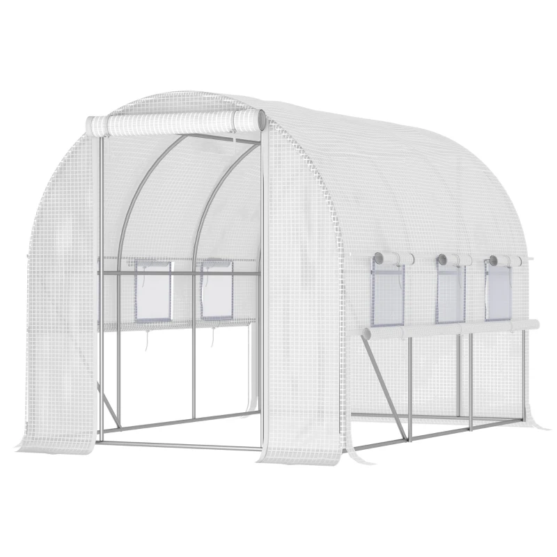 Outsunny 10' x 6.6' x 6.6' Walk-in Tunnel Greenhouse with Quality PE Cover, Zipper Doors & Mesh Windows, White