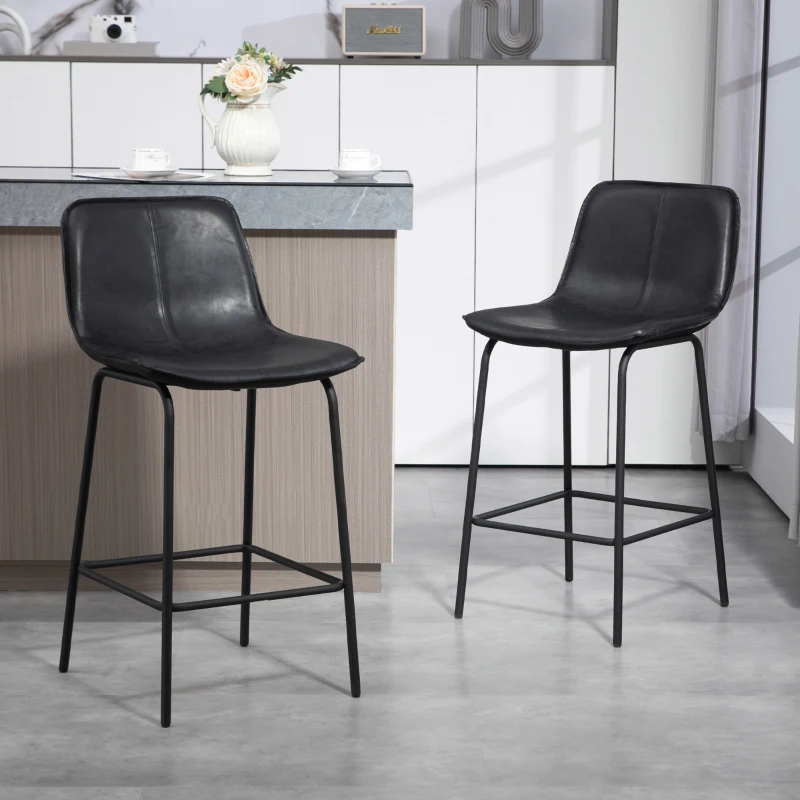 HOMCOM Bar Stools Set of 2, Upholstered Counter Height Bar Chairs, Kitchen Stools with Steel Legs