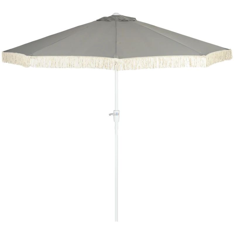 Outsunny 8.7 x 8.7 ft Outdoor Umbrella with Tilt, Vent, Patio Market Table Umbrella Parasol with Fringed Ruffles and Crank, Grey