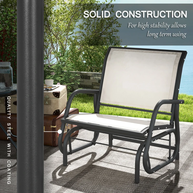 Outsunny 2 Pieces Outdoor Glider Chair, Steel Swing Chai with Curved Armrests for Porch, Garden, Poolside, Balcony, Cream White