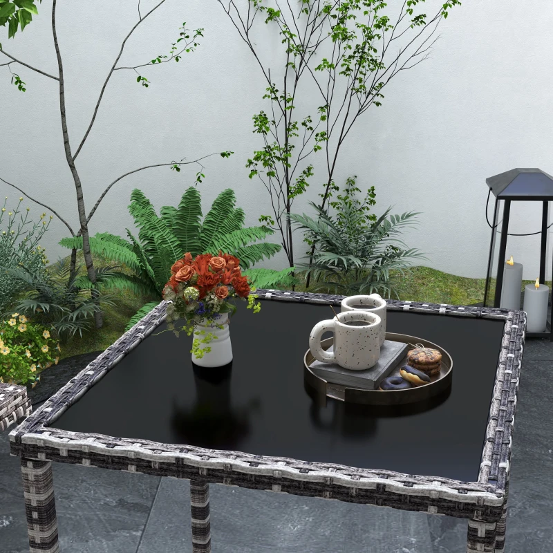 Outsunny 3 Piece Patio Bar Set Wicker Rattan Garden Bistro Set Barstool and Table for Patio Backyard Balcony Poolside, Grey