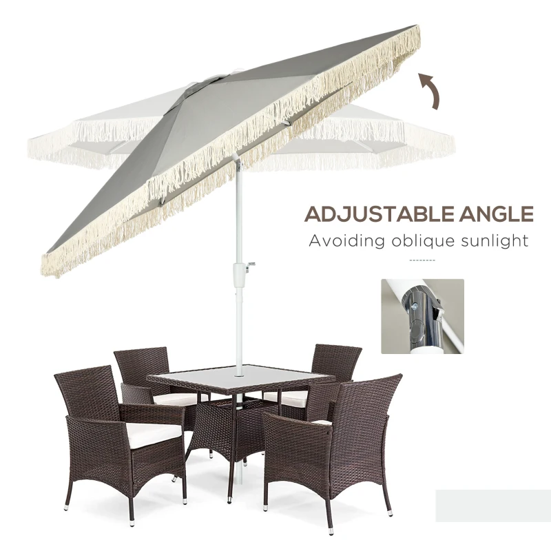Outsunny 8.7 x 8.7 ft Outdoor Umbrella with Tilt, Vent, Patio Market Table Umbrella Parasol with Fringed Ruffles and Crank, Grey