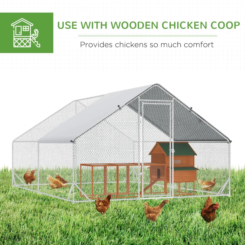 PawHut 9.8' x 13.1' x 6.6' Chicken Coop Cage, Outdoor Hen House w/Cover & Lockable Door