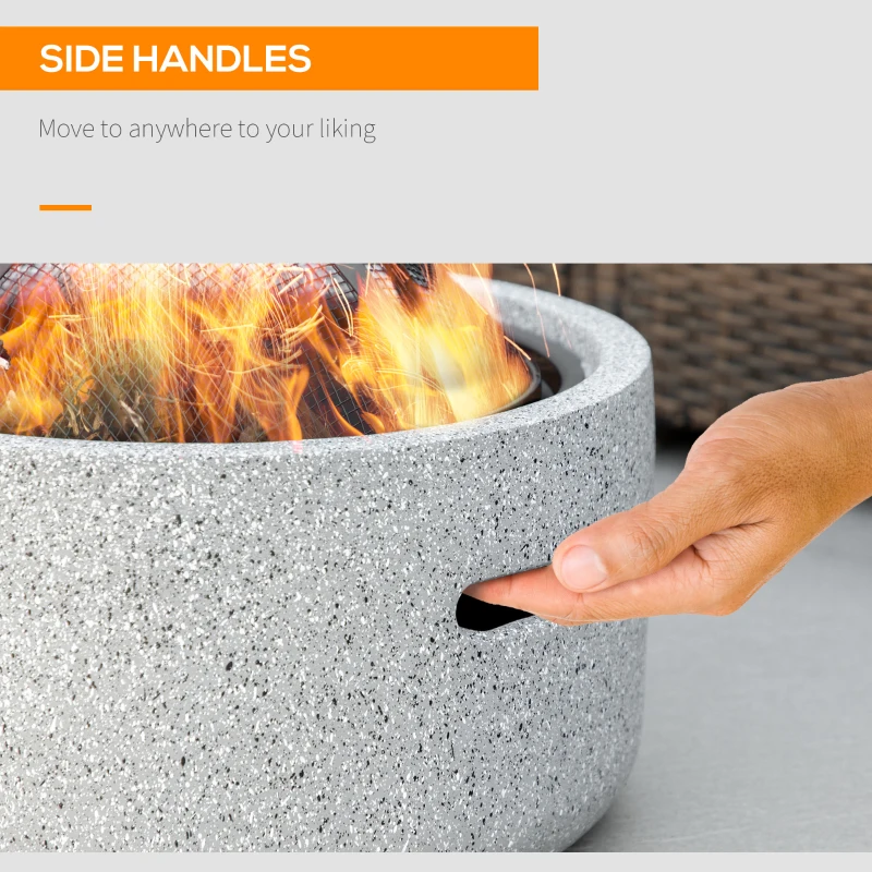 Outsunny 18" Round Outdoor Fire Pit Firepit Fireplace Wood-burning with Spark Screen Poker for Backyard Camping Bonfire, Grey