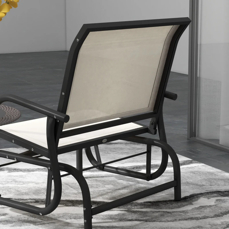 Outsunny 2 Pieces Outdoor Glider Chair, Steel Swing Chai with Curved Armrests for Porch, Garden, Poolside, Balcony, Cream White