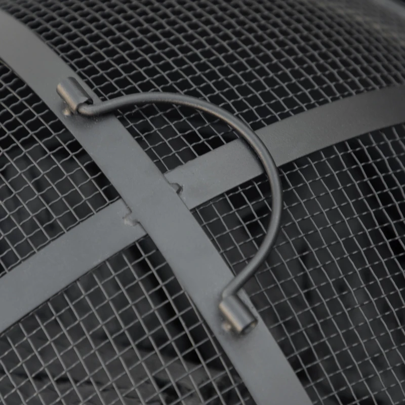 Outsunny 18" Round Outdoor Fire Pit Firepit Fireplace Wood-burning with Spark Screen Poker for Backyard Camping Bonfire, Grey