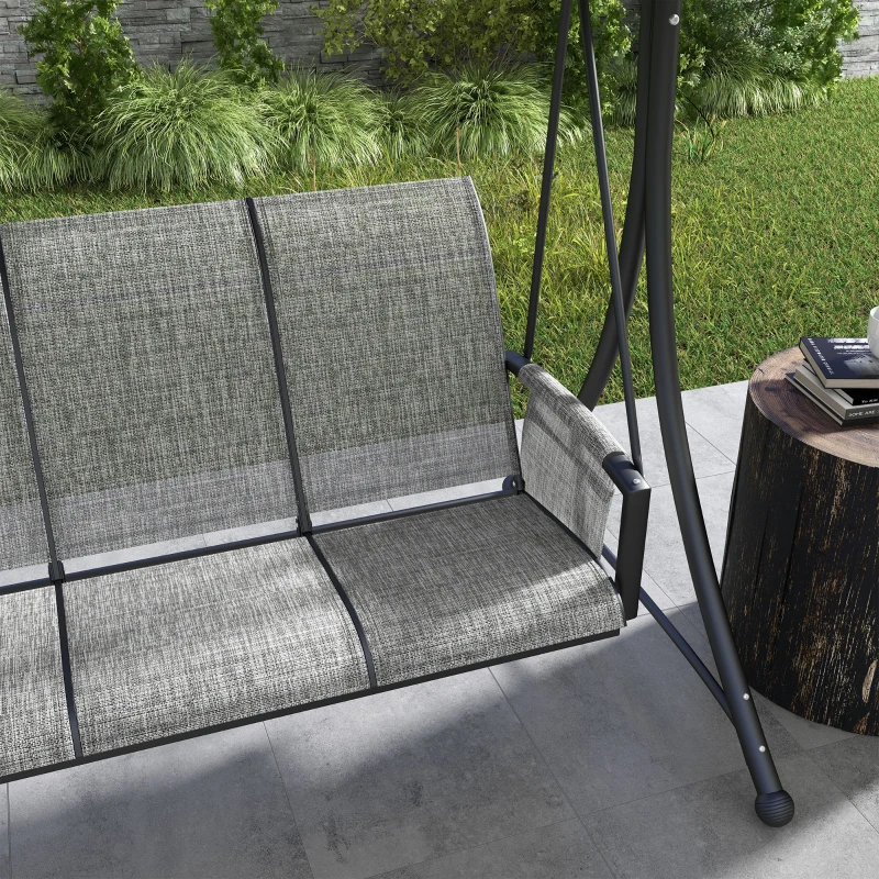 Outsunny 3 Person Outdoor Porch Swing Chair with Adjustable Canopy, Mixed Grey