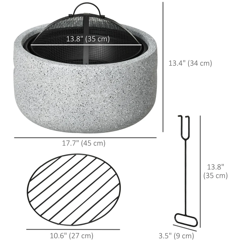 Outsunny 18" Round Outdoor Fire Pit Firepit Fireplace Wood-burning with Spark Screen Poker for Backyard Camping Bonfire, Grey