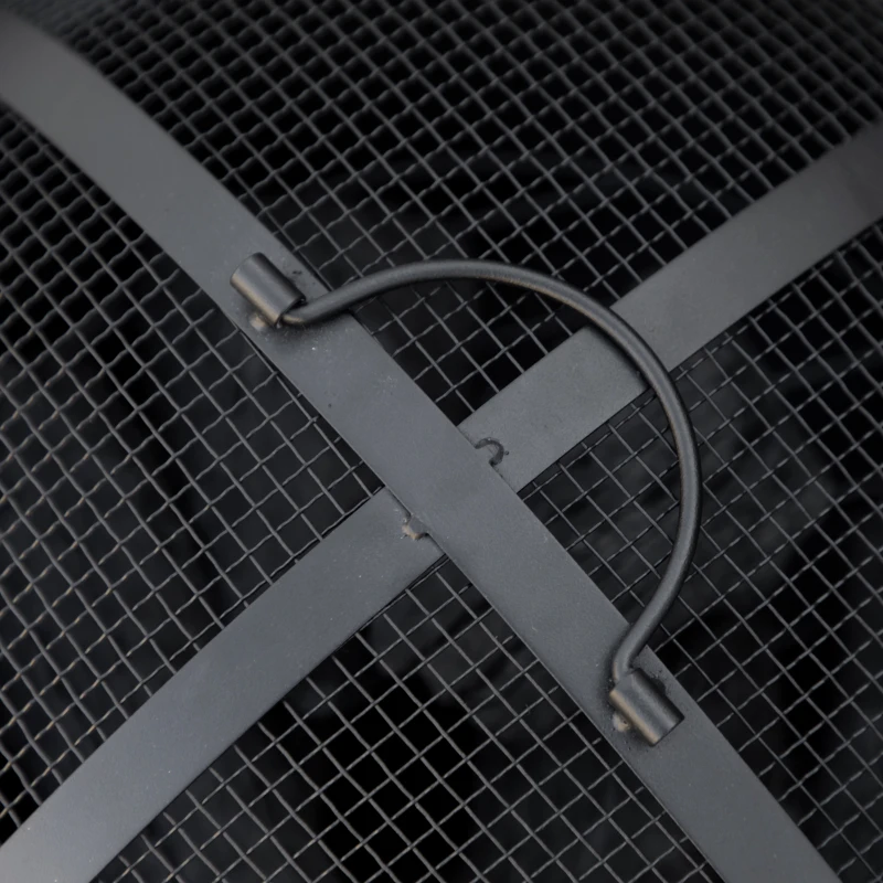 Outsunny 18" Metal Outdoor Fire Pit Wood Burning Fire Bowl with Spark Cover, Poker for Patio, Picnic, Backyard, Dark Brown