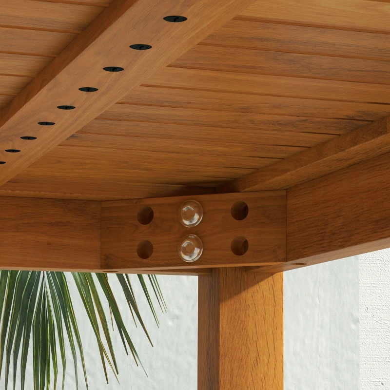 Outsunny Acacia Wood Rectangle Patio Table for 6 People with Umbrella Hole for Backyard and Garden, Natural Wood