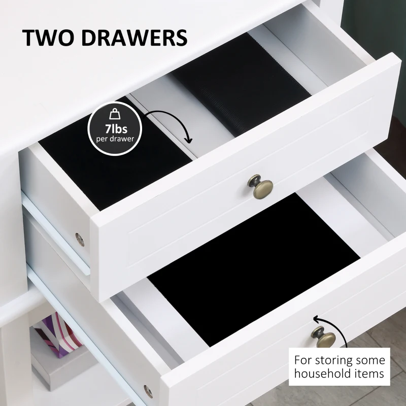 HOMCOM Modern Sofa Side Table, Accent End Table with Drawers and Storage Shelf, Nightstand for Bedroom Living Room, White