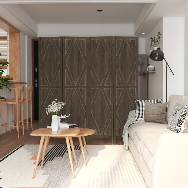 HOMCOM 5.6 Ft. Tall 4-Panel Room Divider, Diamond Pattern Freestanding Folding Privacy Screen Panels, Partition Wall Divider for Indoor Bedroom Office