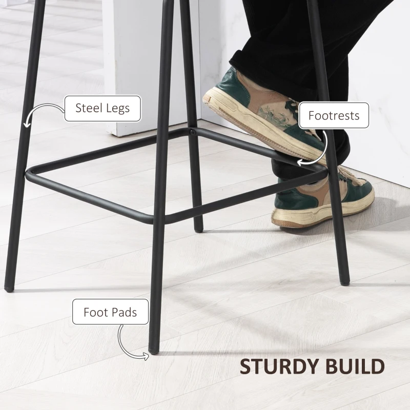 HOMCOM Bar Stools Set of 2, Upholstered Counter Height Bar Chairs, Kitchen Stools with Steel Legs