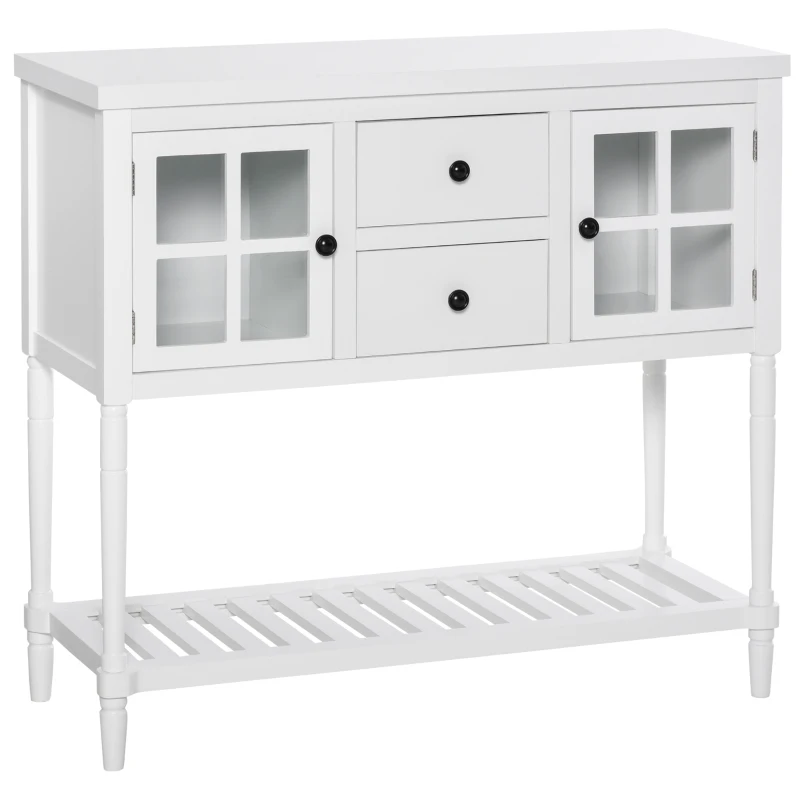 HOMCOM Modern Sideboard Buffet Cabinet, Kitchen Storage Cabinet with 2 Drawers, Bottom Shelf, Glass Doors, White