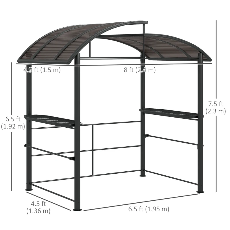 Outsunny 8' x 5' Grill Gazebo with Vented PC Roof, Side Shleves, Dark Grey