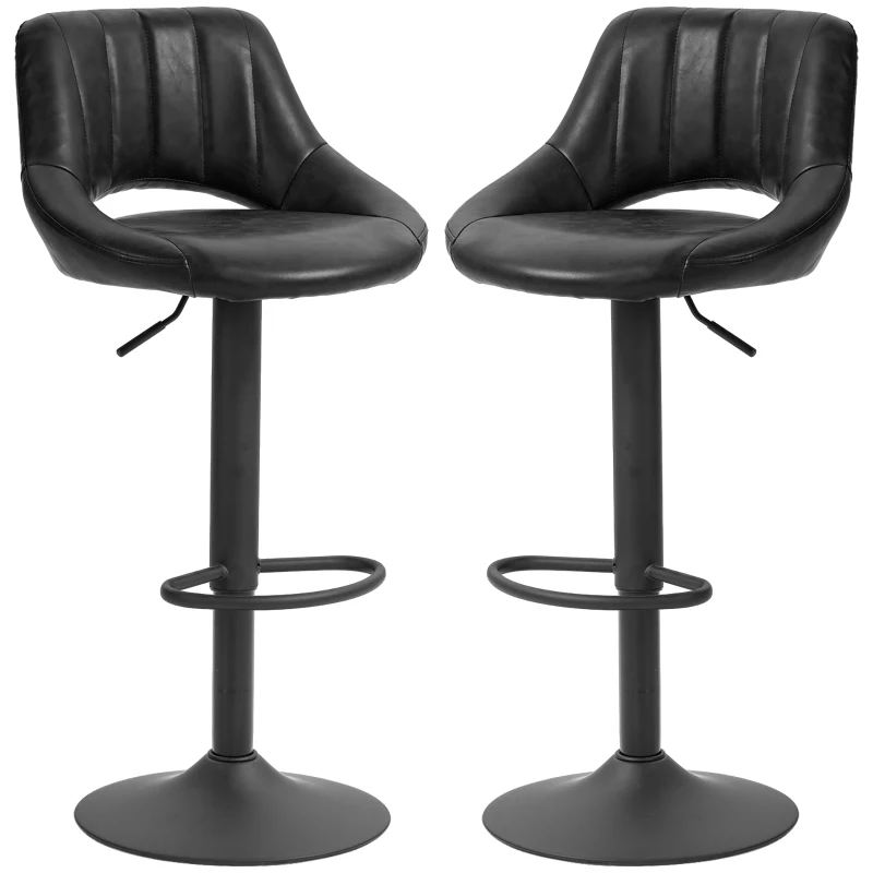 HOMCOM Swivel Bar Stools Set of 2, Faux Leather Upholstered Counter Height Barstools with Round Metal Base