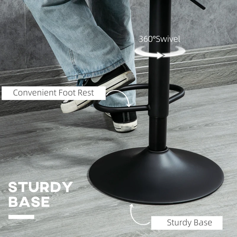 HOMCOM Swivel Bar Stools Set of 2, Linen Upholstered Counter Height Barstools with Round Metal Base