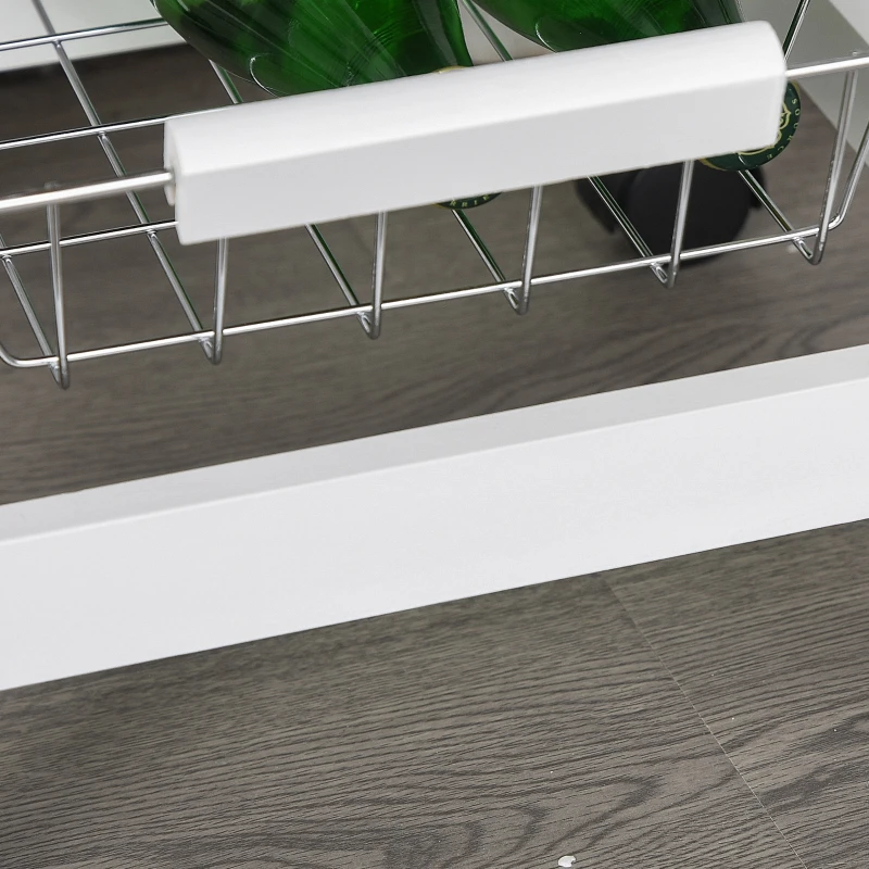 HOMCOM Mobile Kitchen Cart, Rolling Kitchen Island with Storage, Solid Wood Frame Utility Cart with Wire Fruit Baskets and Drawer, White