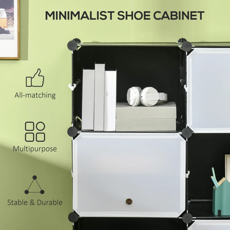 HOMCOM Cube Storage Organizer, 12-Cube Closet Organizer, DIY Modular Storage Cubes, Plastic Bookshelf with Doors for Living Room and Home Office