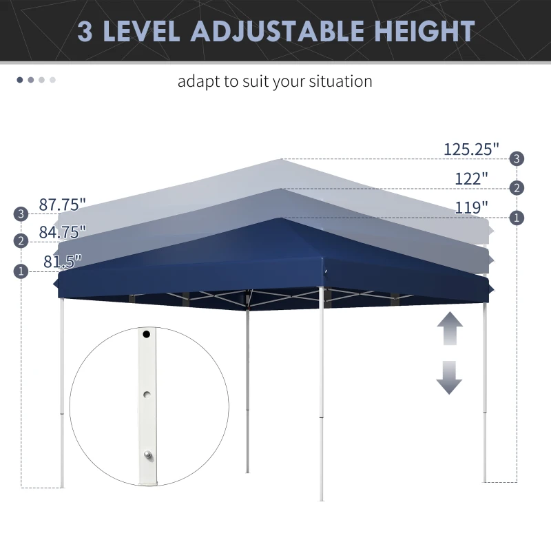 Outsunny 13' x 13' Pop Up Canopy Tent with Height Adjustable for Outdoor, Garden, Patio, Dark Blue