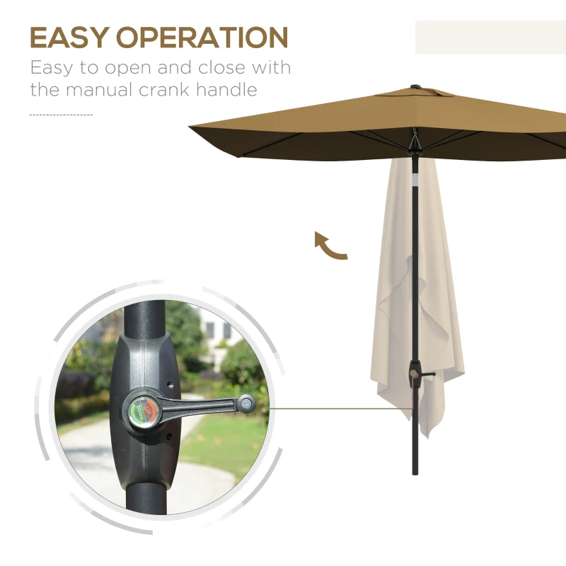 Outsunny 6.6' x 10' Patio Umbrella, Outdoor Shade with Crank Handle, Coffee - Ideal for Garden, Deck & Poolside