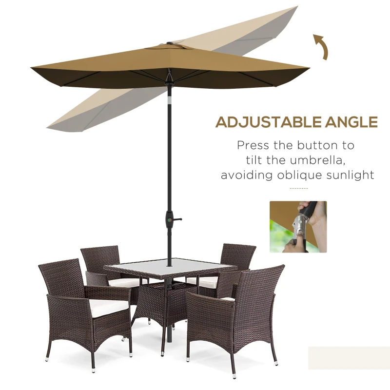 Outsunny 6.6' x 10' Patio Umbrella, Outdoor Shade with Crank Handle, Coffee - Ideal for Garden, Deck & Poolside
