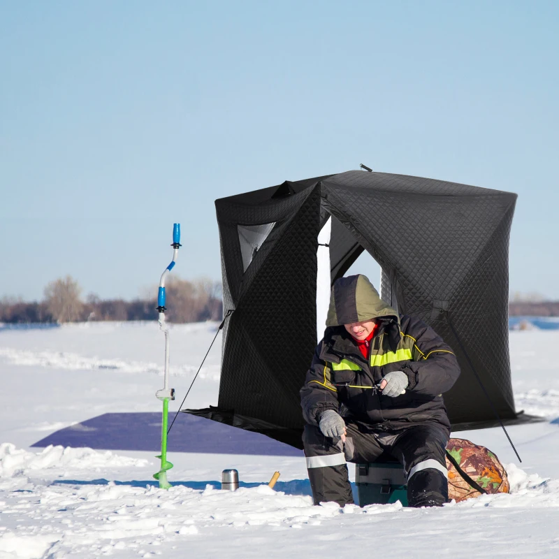 Outsunny 2 Person Ice Fishing Shelter, Pop-up Ice Fishing Tent, Ice Shanty, Portable and Insulated, with 2 Doors and Carrying Bag, Black