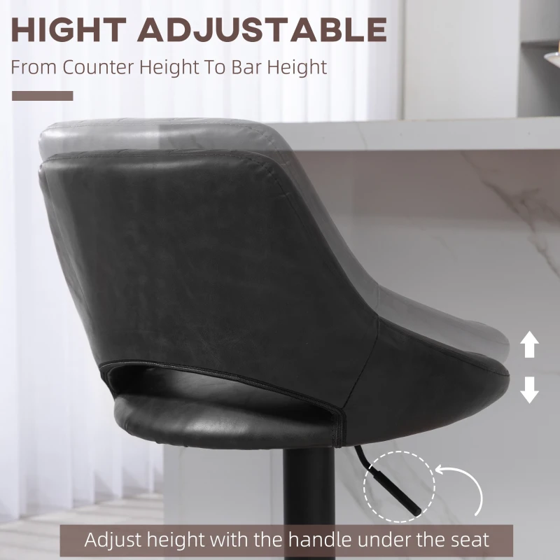 HOMCOM Swivel Bar Stools Set of 2, Faux Leather Upholstered Counter Height Barstools with Round Metal Base