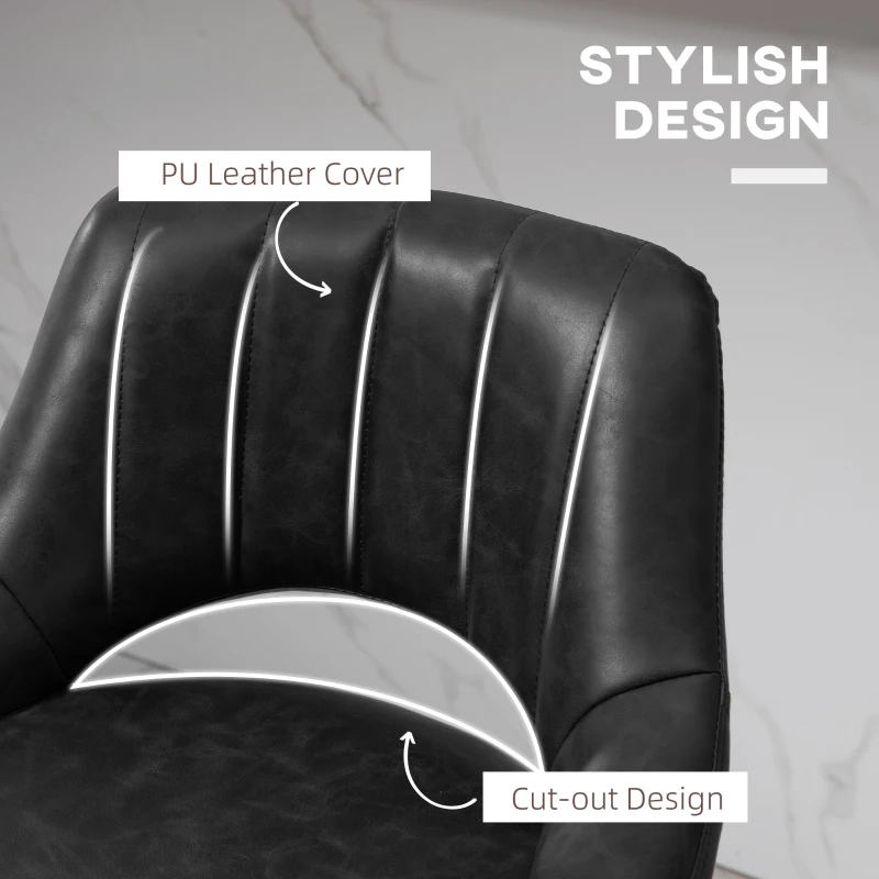 HOMCOM Swivel Bar Stools Set of 2, Faux Leather Upholstered Counter Height Barstools with Round Metal Base