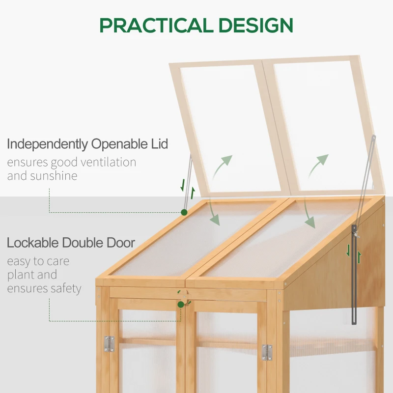 Outsunny Wooden Cold Frame Greenhouse, Raised Planter Bed Protection with Openable Top and 3 Shelves for Outdoor Indoor, 27.5" x 19.75" x 47.25", Brown