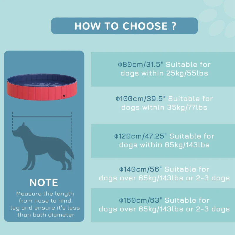 PawHut Folding Dog Pool Portable Pet Kiddie Swimming Pool, Outdoor/Indoor Puppy Bath Tub with Nonslip Bottom for Dogs & Cats,  (Φ63", Red)