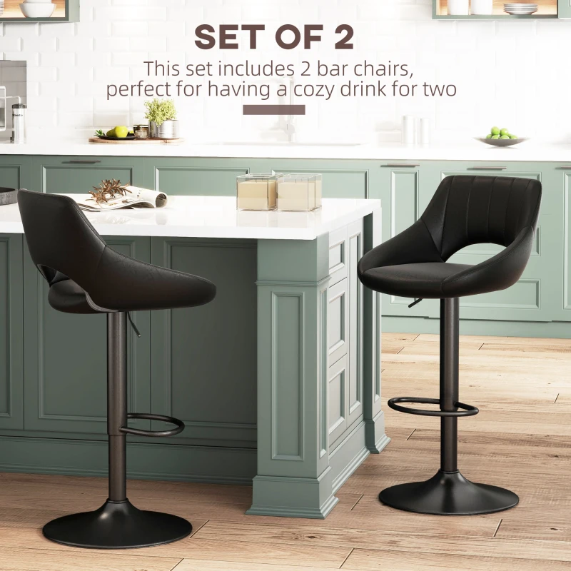 HOMCOM Swivel Bar Stools Set of 2, Faux Leather Upholstered Counter Height Barstools with Round Metal Base