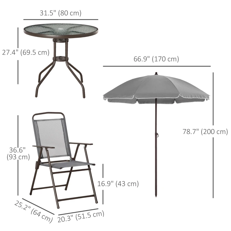 Outsunny 6 Pieces Outdoor Dining Set for 4 with Umbrella Patio Outdoor Furniture Set with Round Table 4 Folding Chairs Grey