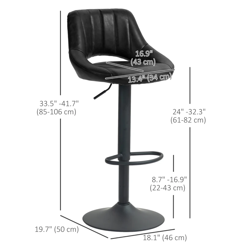 HOMCOM Swivel Bar Stools Set of 2, Faux Leather Upholstered Counter Height Barstools with Round Metal Base