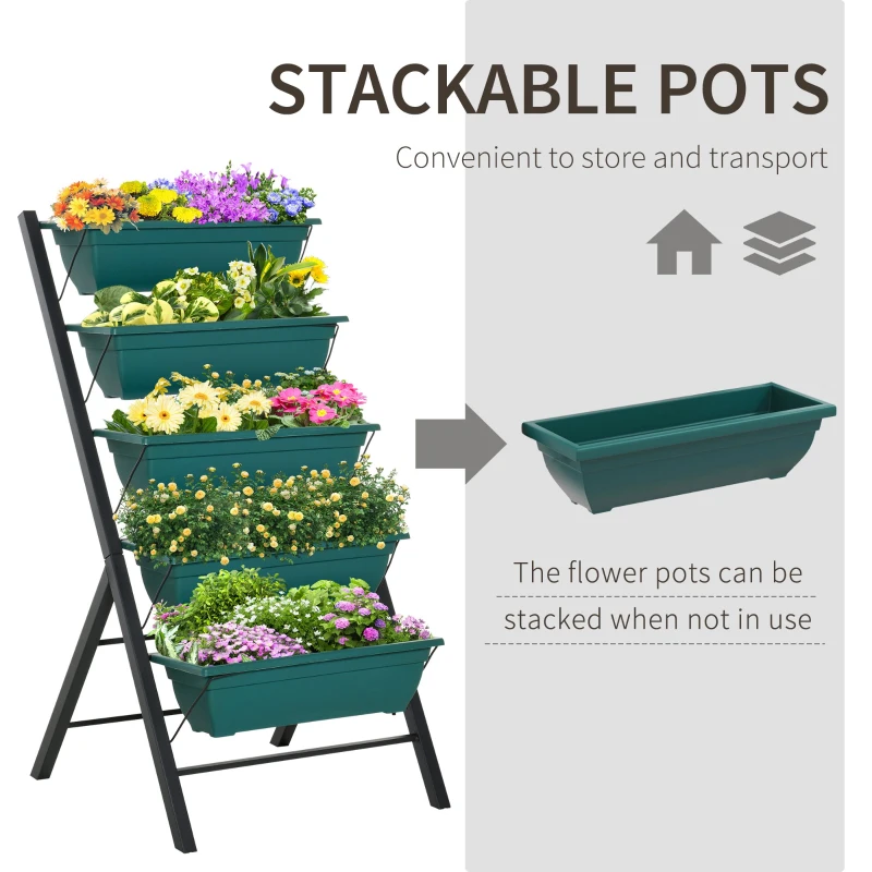 Outsunny 5-Tier Raised Garden Bed with 5 Planter Box, Outdoor Plant Stand Grow Containers with Leaking Holes for Balcony Patio Outdoor, Green
